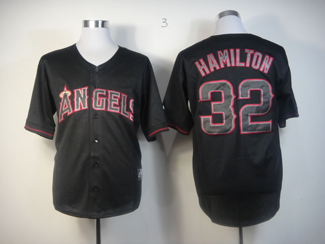 Men Los Angeles Angels #32 Hamilton Black MLB Jerseys